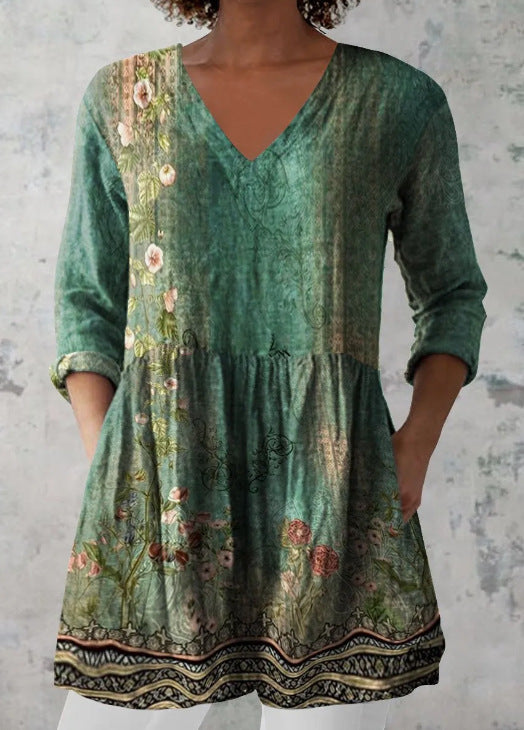 Women's Loose And Comfortable Digital Printed Round Neck Short-sleeved Top