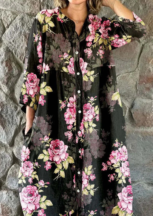 Women's Casual Long-sleeved Printed Shirt Dress