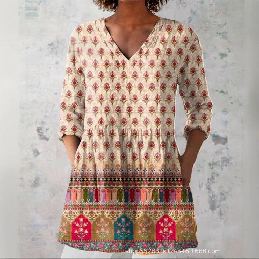 Women's Loose And Comfortable Digital Printed Round Neck Short-sleeved Top