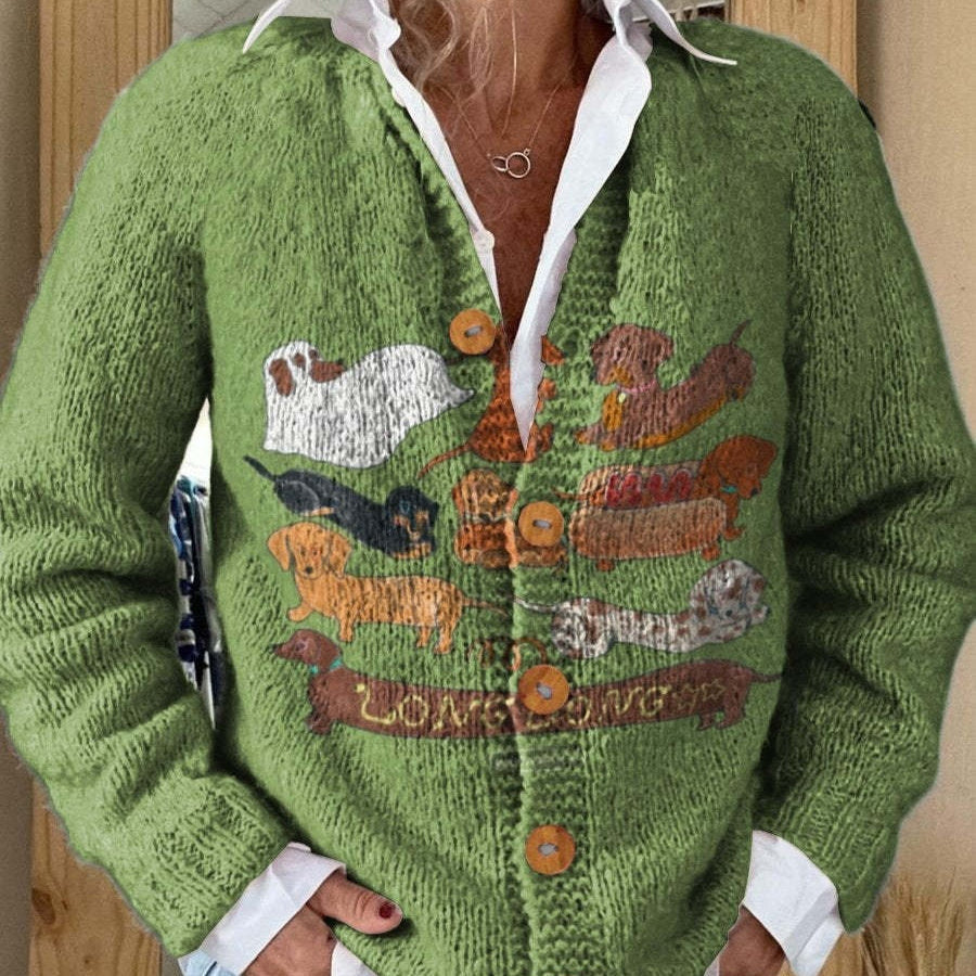 Women's Fashion 3D Color Matching Pattern Printing Cardigan Knitted Coat