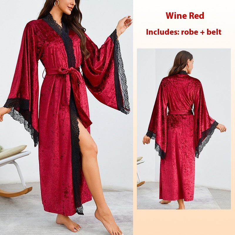 Flare Sleeve Tie-neck Plus Size Homewear Women