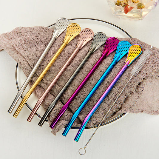 Stirring Spoon With Stainless Steel Filter Straw Mate Drink