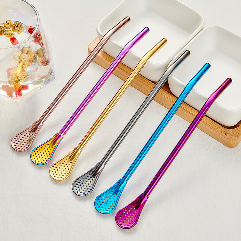 Stirring Spoon With Stainless Steel Filter Straw Mate Drink
