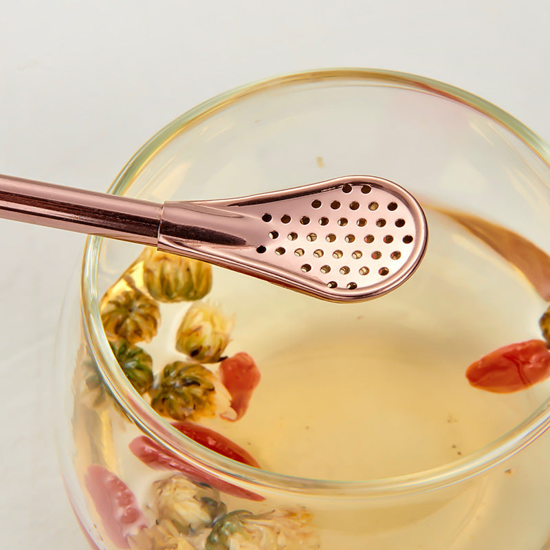 Stirring Spoon With Stainless Steel Filter Straw Mate Drink