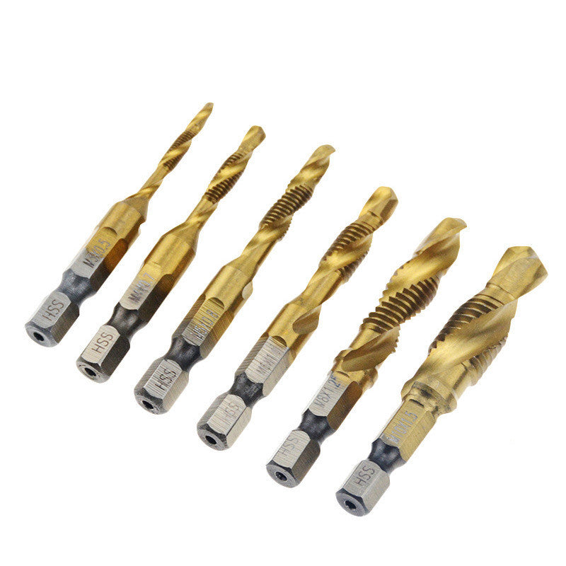 Cross-Border Hexagonal Shank Compound Tap High-Speed Steel Three-In-One Machine Tap Drill Bit Tapping Drill Integrated Spiral Tap