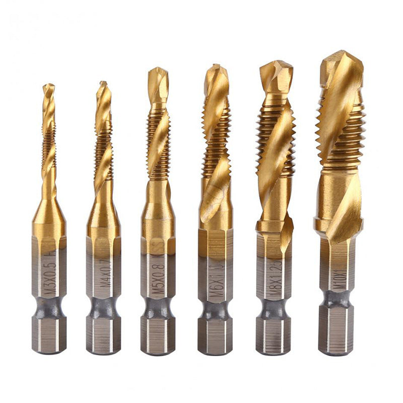 Cross-Border Hexagonal Shank Compound Tap High-Speed Steel Three-In-One Machine Tap Drill Bit Tapping Drill Integrated Spiral Tap
