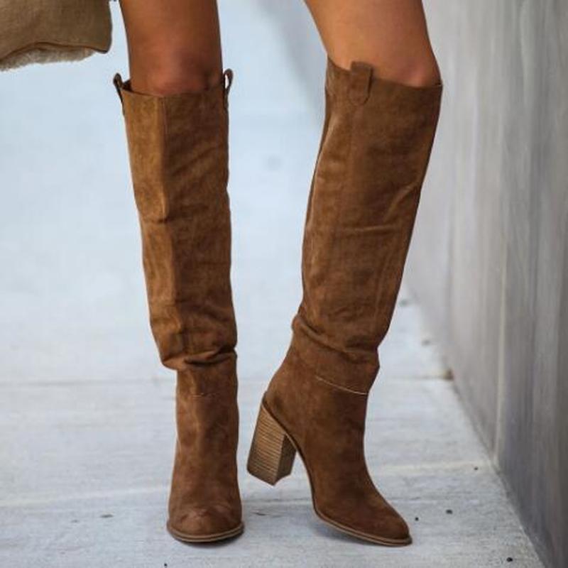 Over The Knee Round Head Suede Thick Heel Fashion Sleeve Boots