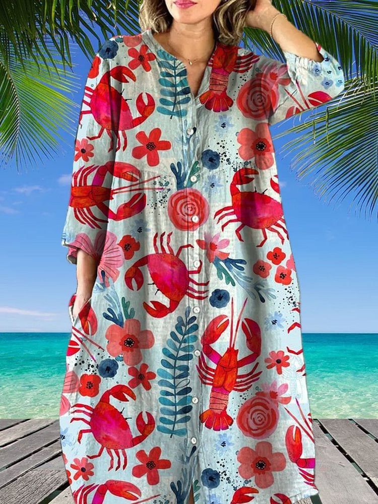 Women's Casual Long-sleeved Printed Shirt Dress