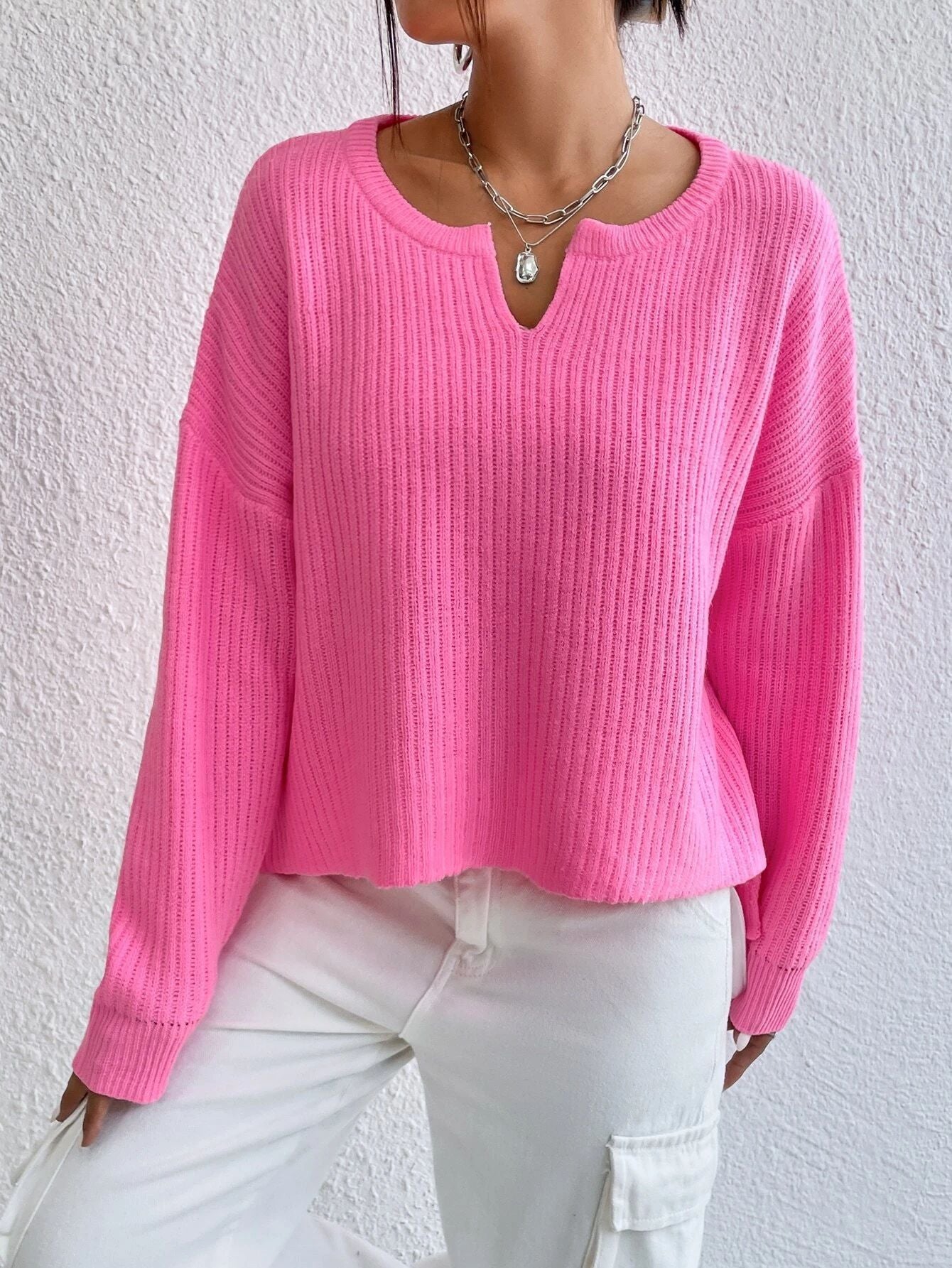 Women's Solid Color Sweater Niche V-neck Loose Leisure All-matching Long Sleeve Sweater