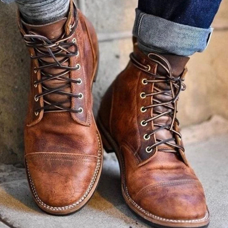 European And American Large Size Lace-Up Low Boots