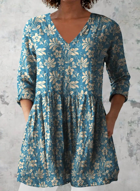 Women's Loose And Comfortable Digital Printed Round Neck Short-sleeved Top