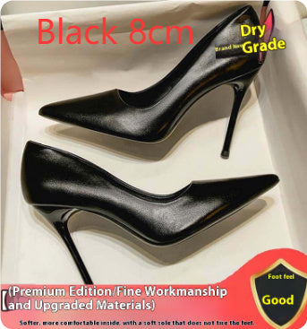 Women's Black Soft Leather High Heels Stiletto Sexy Pointed Toe