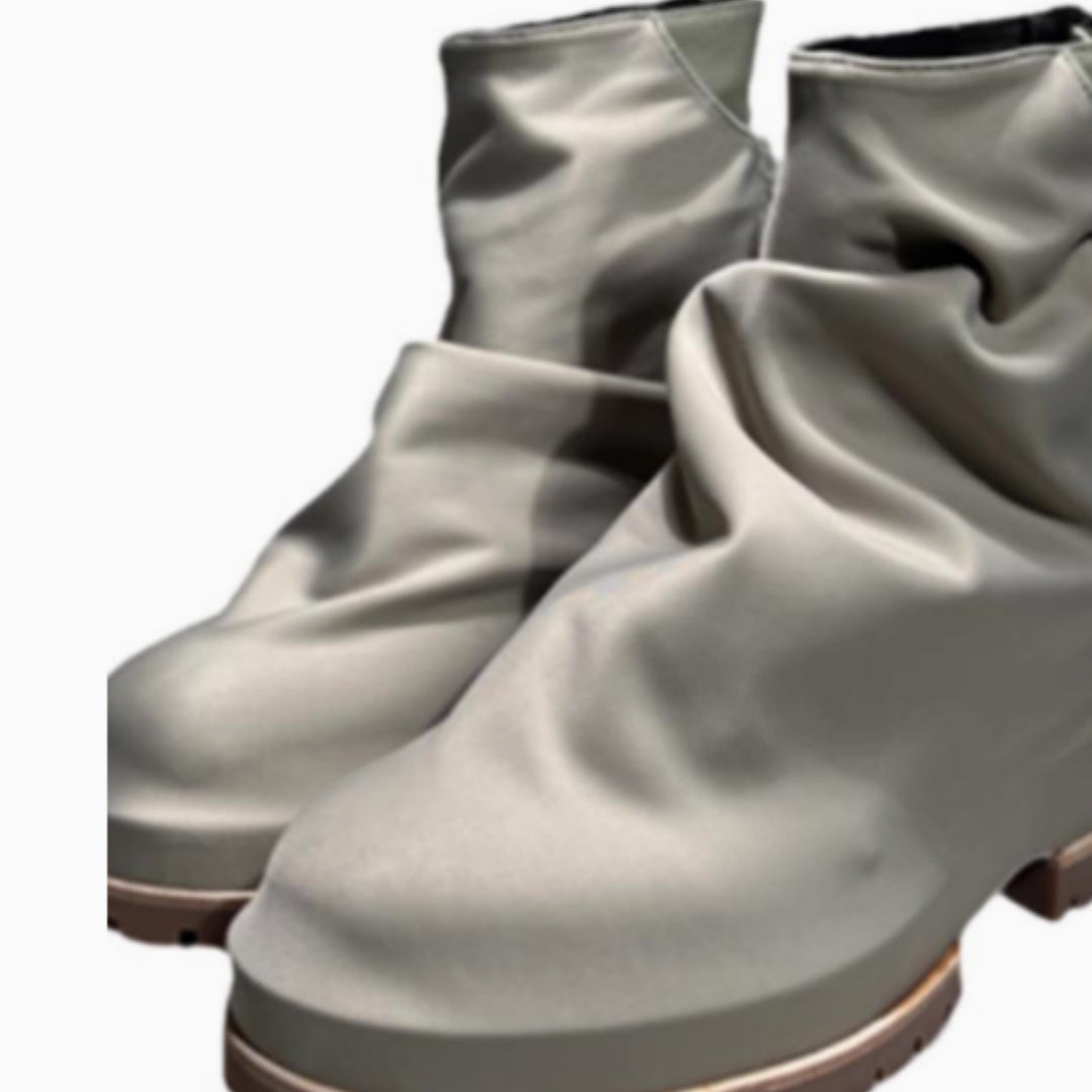 Zip Platform Men's High-top Pleated Leather Knight Boots