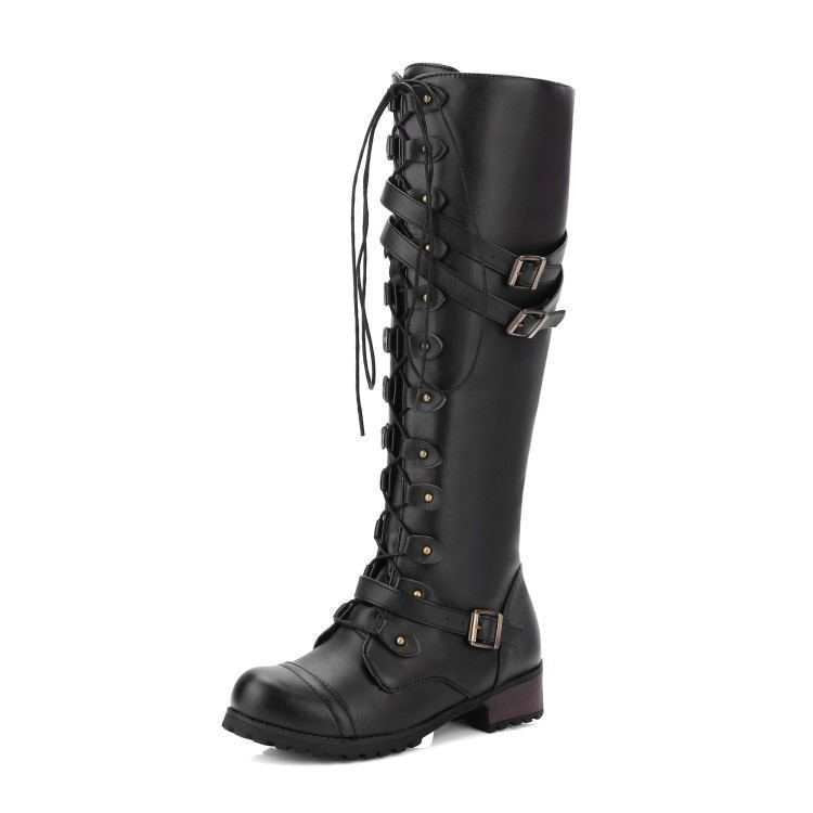 Round Toe Mid-heel Lace-up Over-the-knee Boots