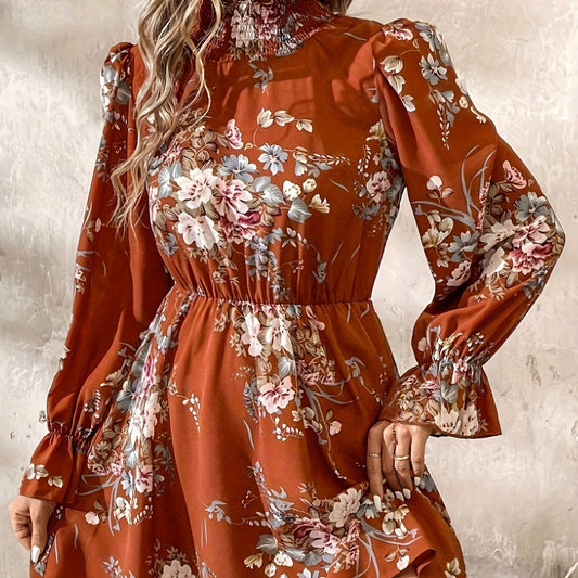 Chiffon Floral Ruffle Sleeve Dress Women