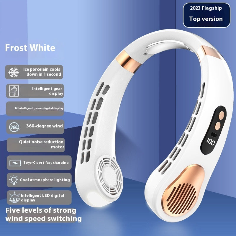 With Light Digital Display Leafless Halter Fan USB Portable Mute Lazy Student Outdoor Halter Fan