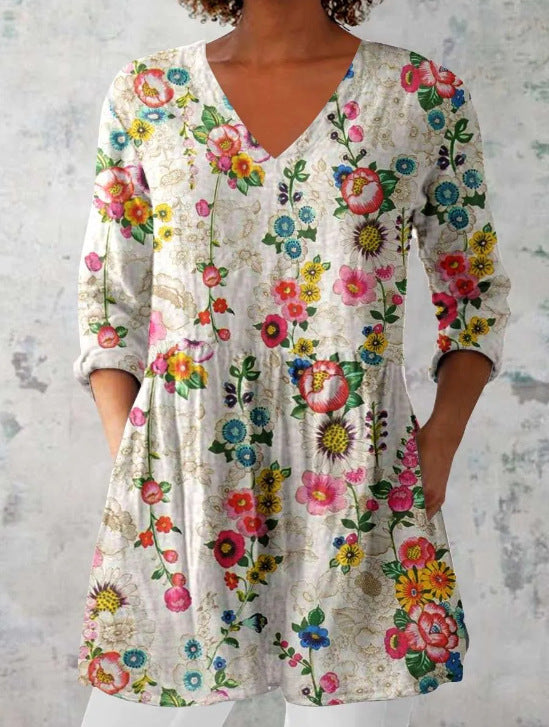 Women's Loose And Comfortable Digital Printed Round Neck Short-sleeved Top