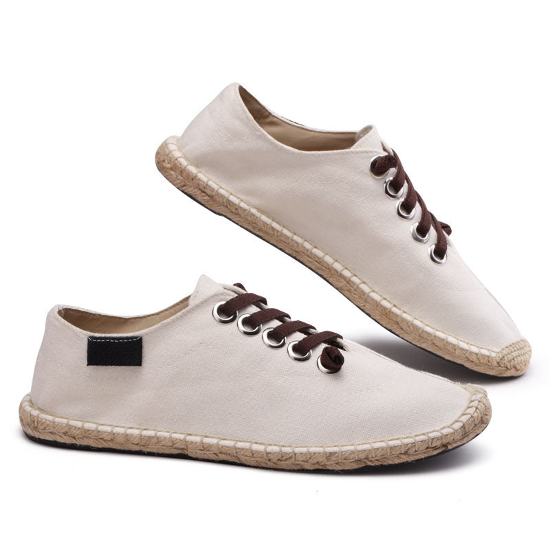 Lace-up Canvas Men's Shoes Solid Color Sewn Hemp Rope