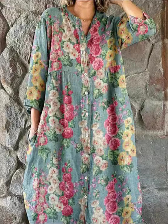 Women's Casual Long-sleeved Printed Shirt Dress