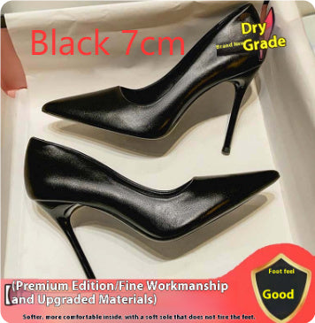 Women's Black Soft Leather High Heels Stiletto Sexy Pointed Toe