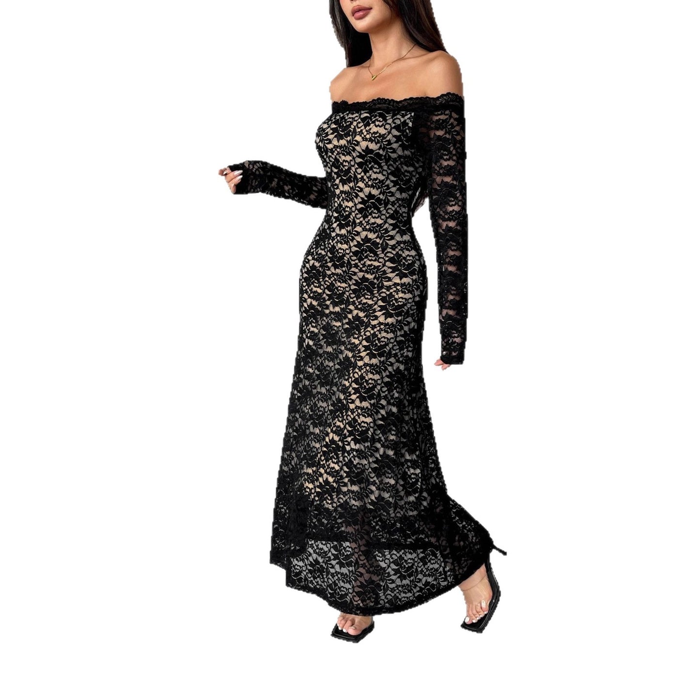 Women's Slim-fit Long Dress With Off-neck Collar