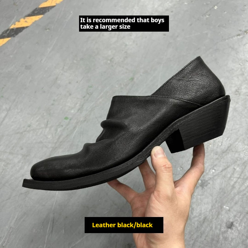 Black Retro Unisex Small Leather Shoes With Height Increase