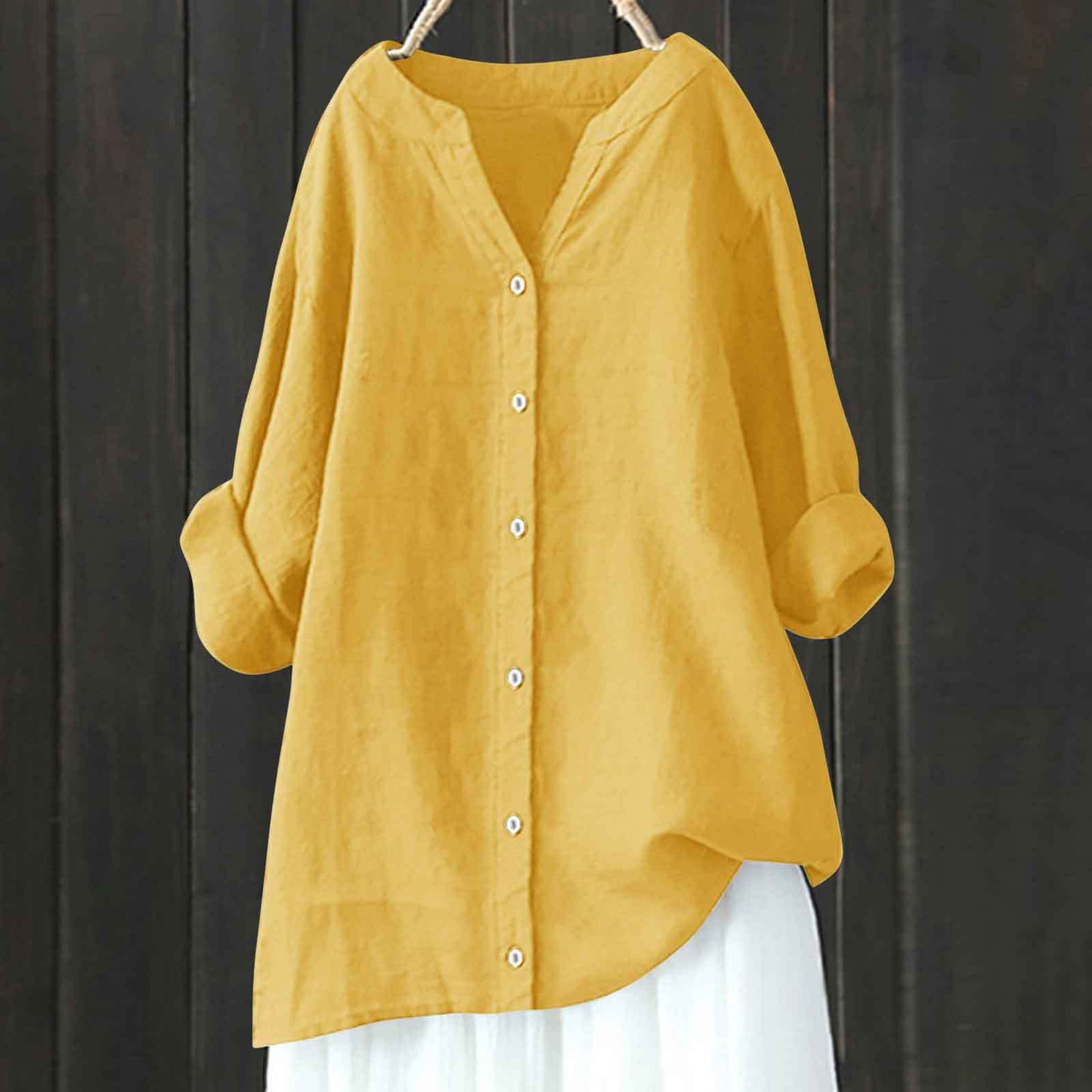 Women's Cotton And Linen Long Sleeve Button Shirt