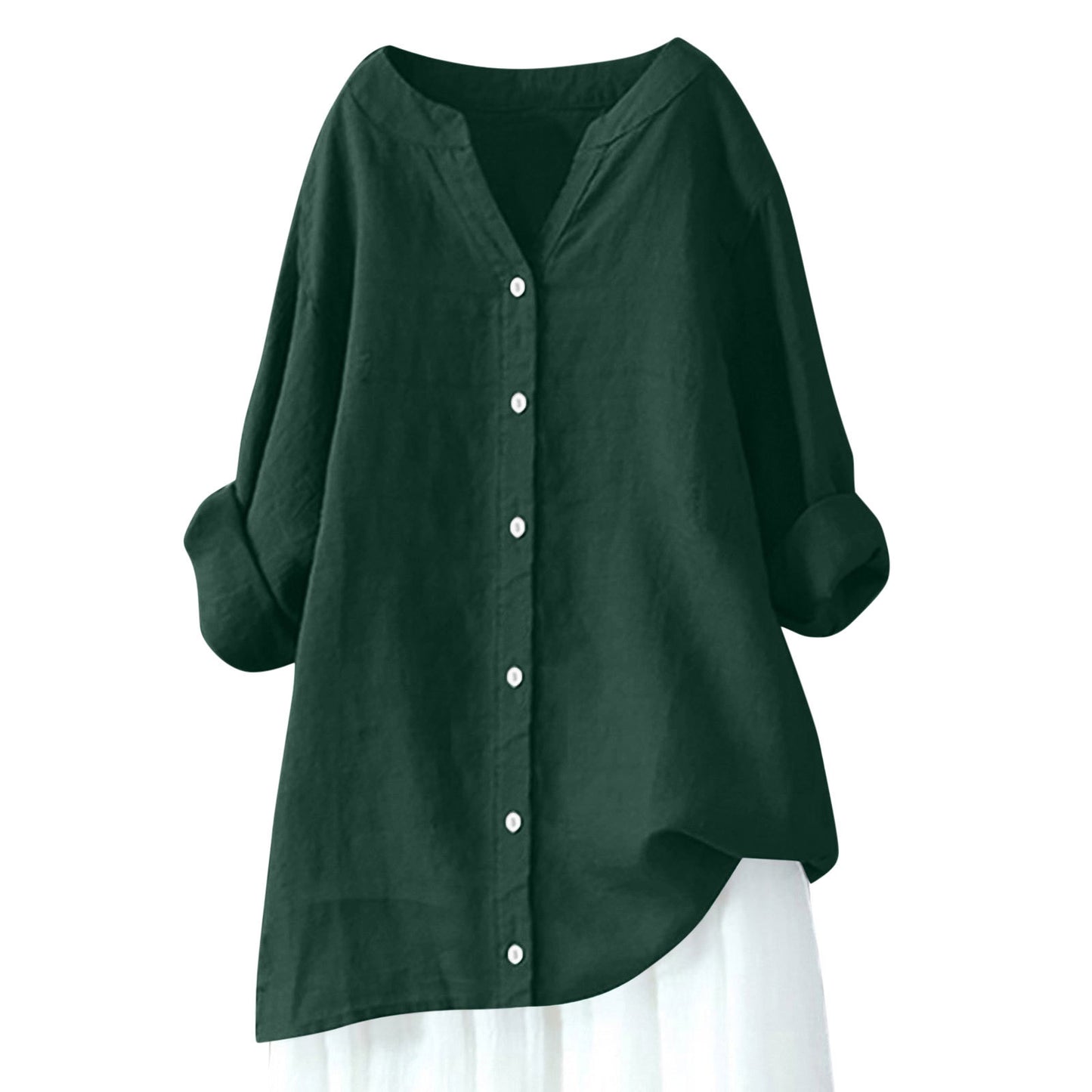 Women's Cotton And Linen Long Sleeve Button Shirt