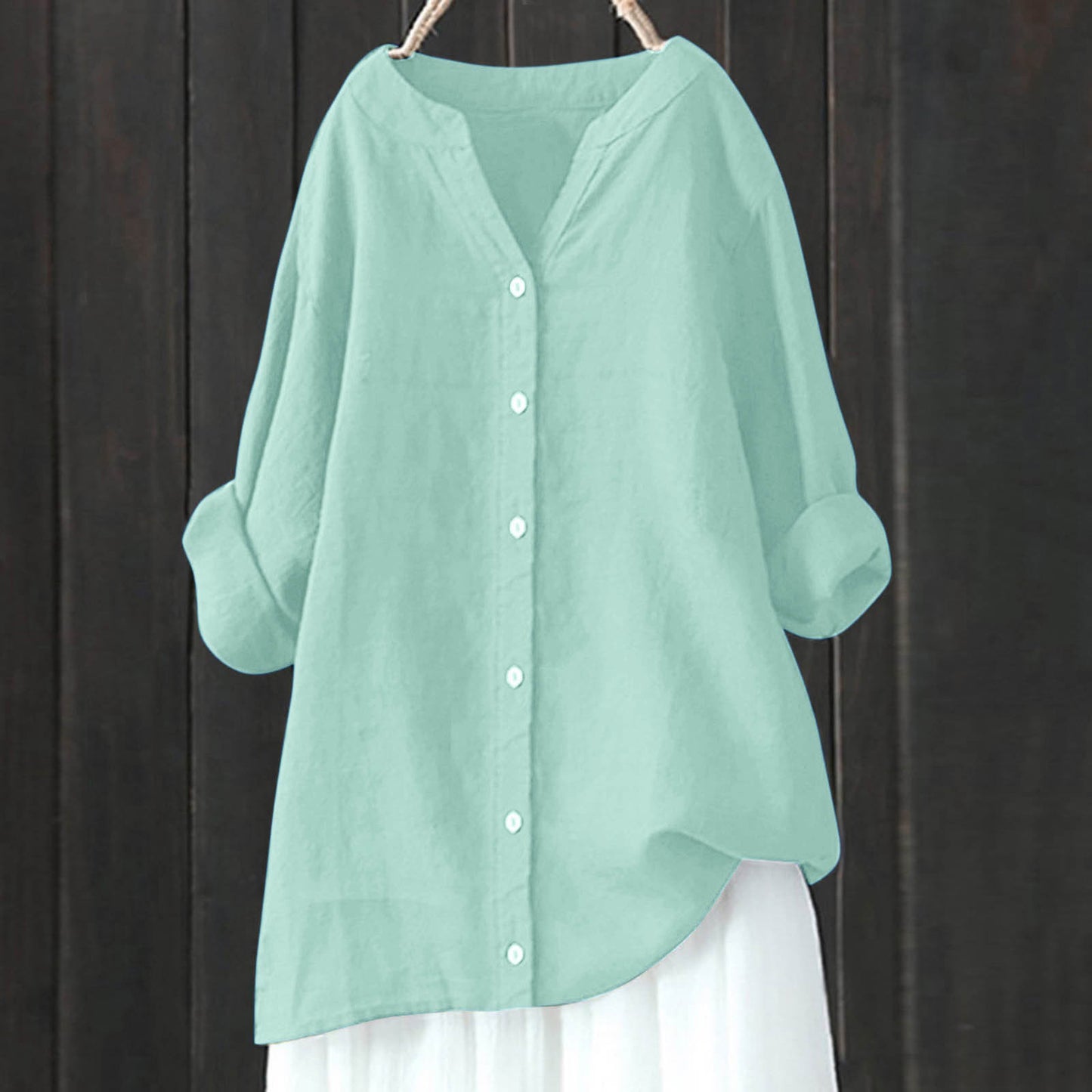 Women's Cotton And Linen Long Sleeve Button Shirt