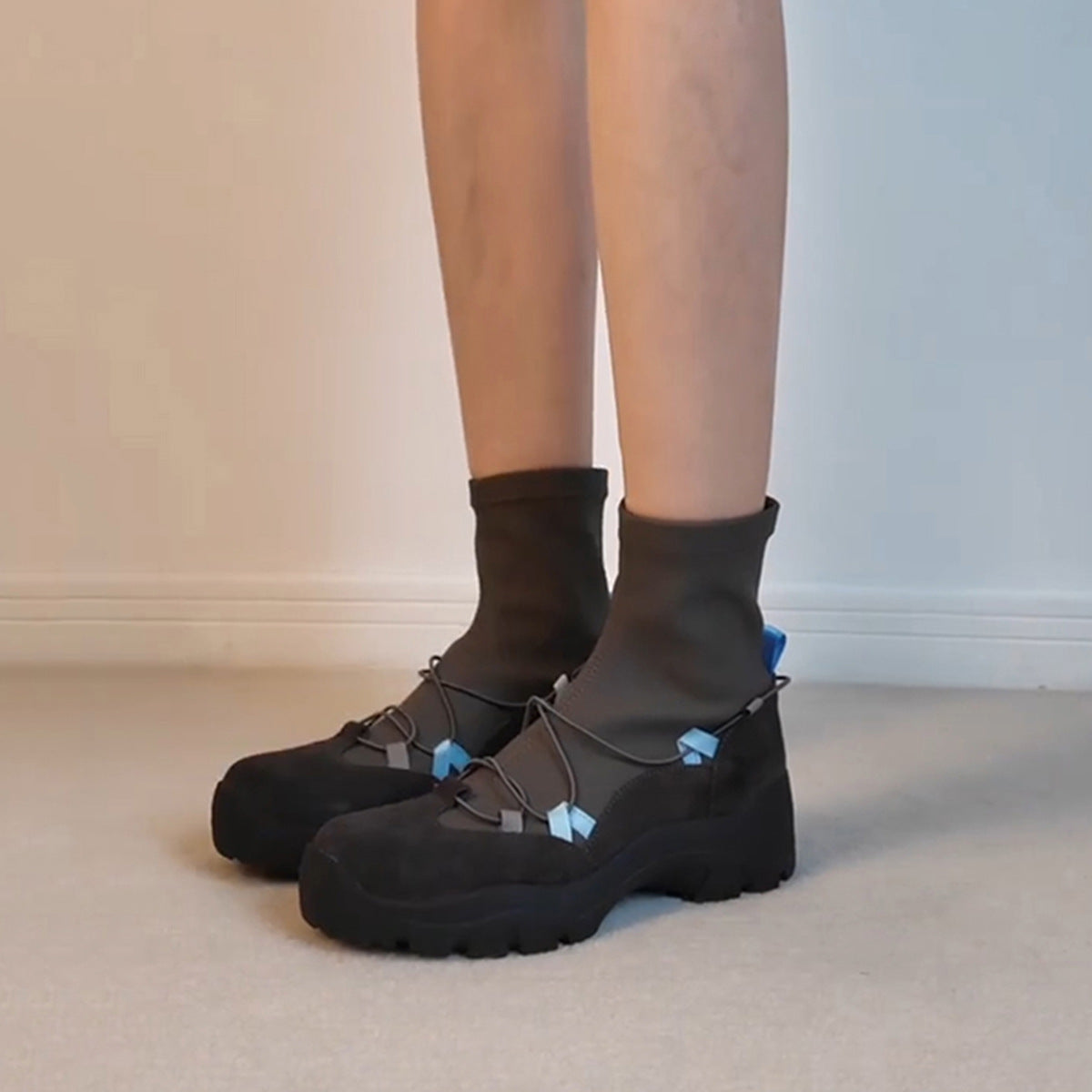 Retro Platform Cross Strap Stretch Boots Female