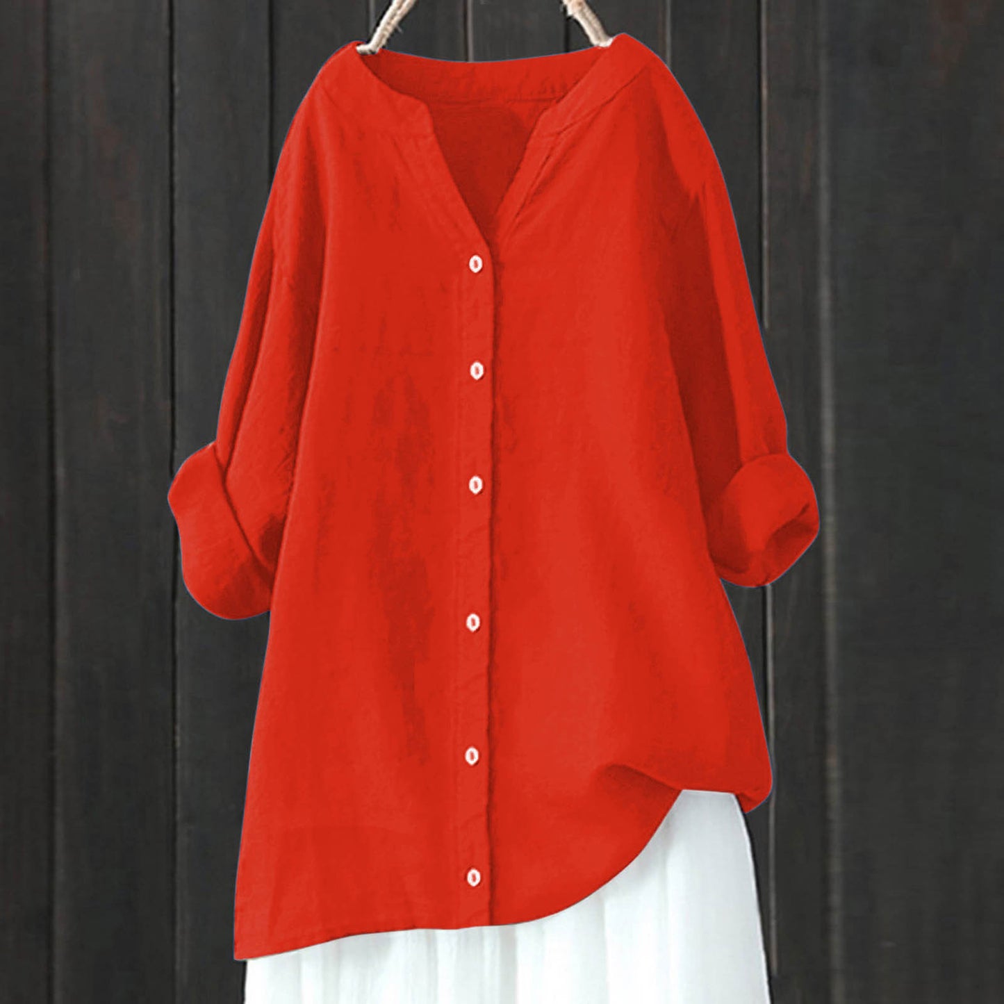 Women's Cotton And Linen Long Sleeve Button Shirt