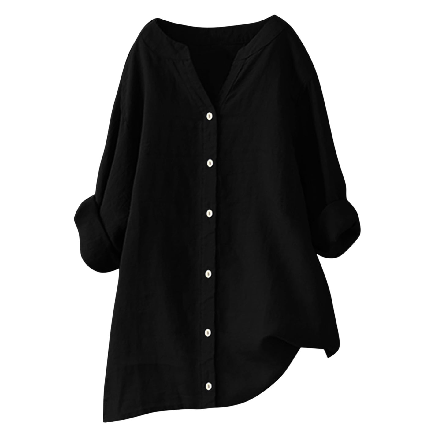 Women's Cotton And Linen Long Sleeve Button Shirt