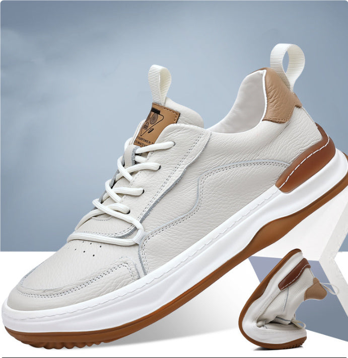 Genuine Leather Men's Shoes Thick Bottom Breathable Hollowed Leisure