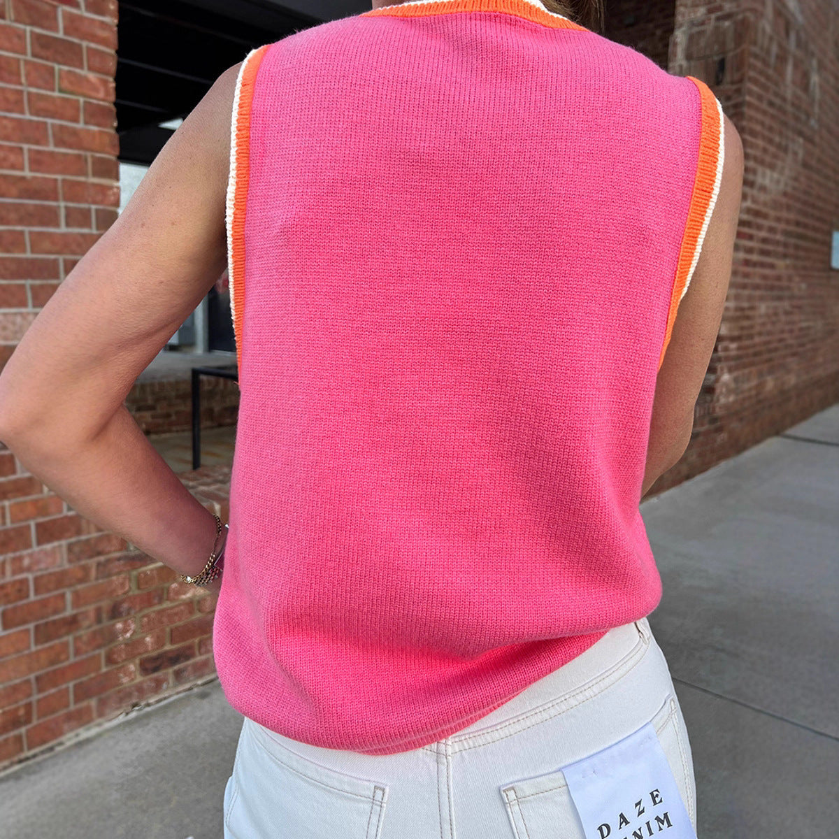 Fashionable All-match Beaded Color Matching Sleeveless Top For Women
