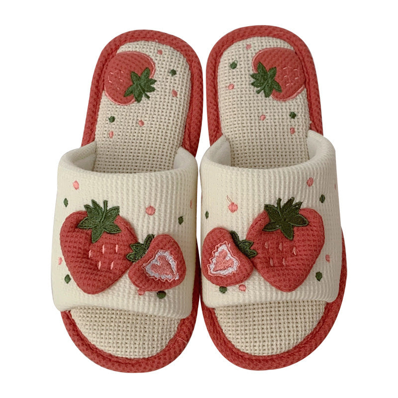 Women's Home Bedroom Quiet Soft Bottom Slippers Sweet Strawberry