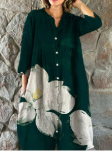 Women's Casual Long-sleeved Printed Shirt Dress