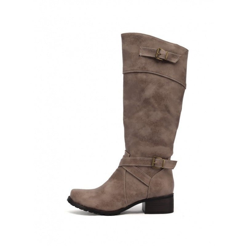 Women's Belt Buckle Plus Size High Leg Boot