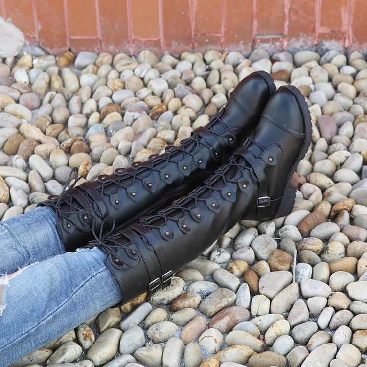 Round Toe Mid-heel Lace-up Over-the-knee Boots
