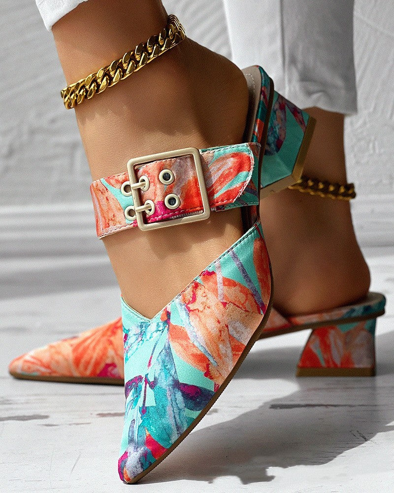 Women's Colorful Chunky Heel Sandals