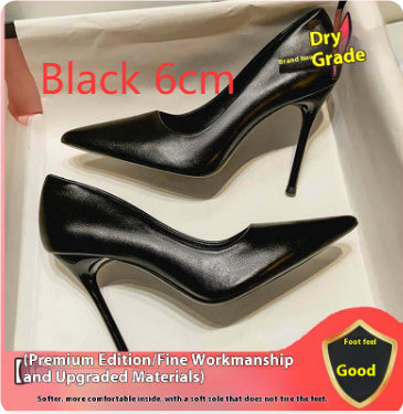 Women's Black Soft Leather High Heels Stiletto Sexy Pointed Toe