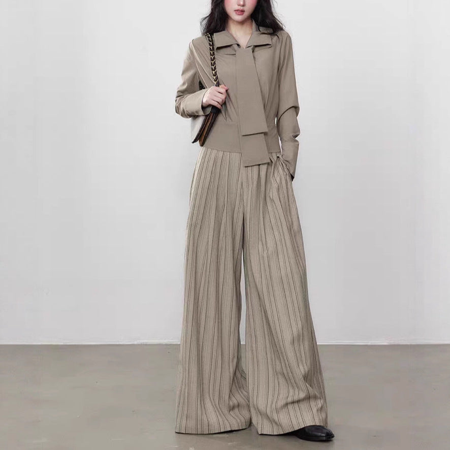 All-matching Lace-up Simple Graceful Slimming Long-sleeved Shirt Women