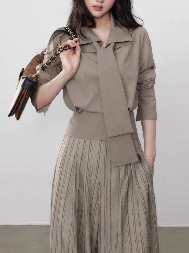 All-matching Lace-up Simple Graceful Slimming Long-sleeved Shirt Women
