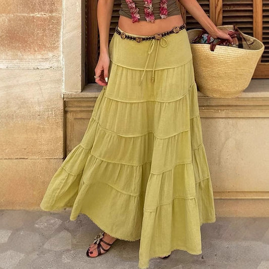 Women's Solid Color Casual Style A- Line Tiered Skirt