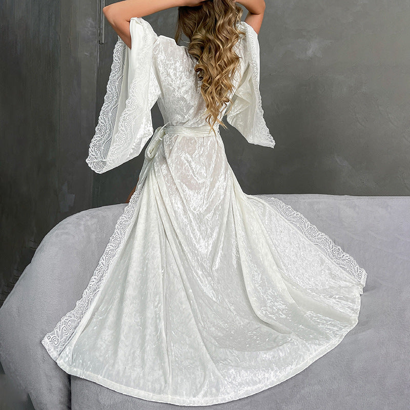 Flare Sleeve Tie-neck Plus Size Homewear Women