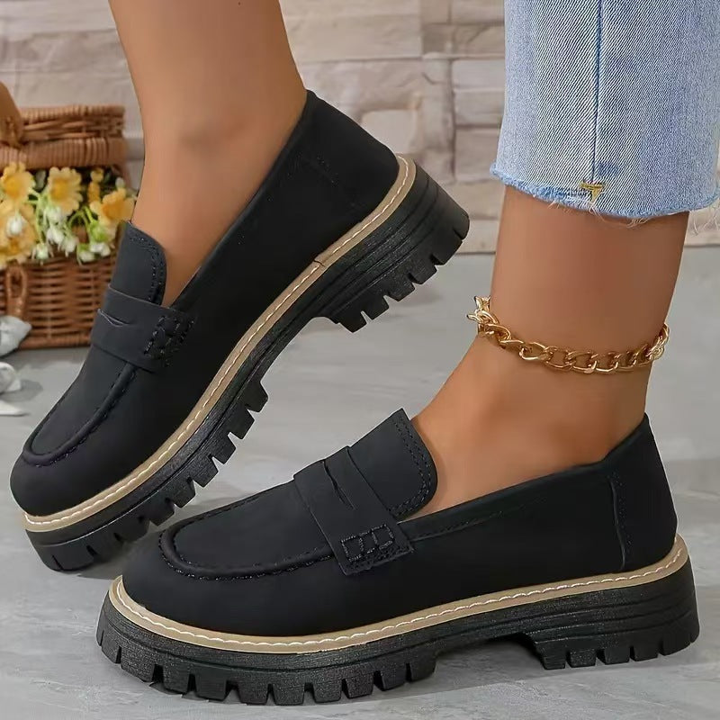 Leisure Matte British Style Women's Shoes Chunky Heel Platform