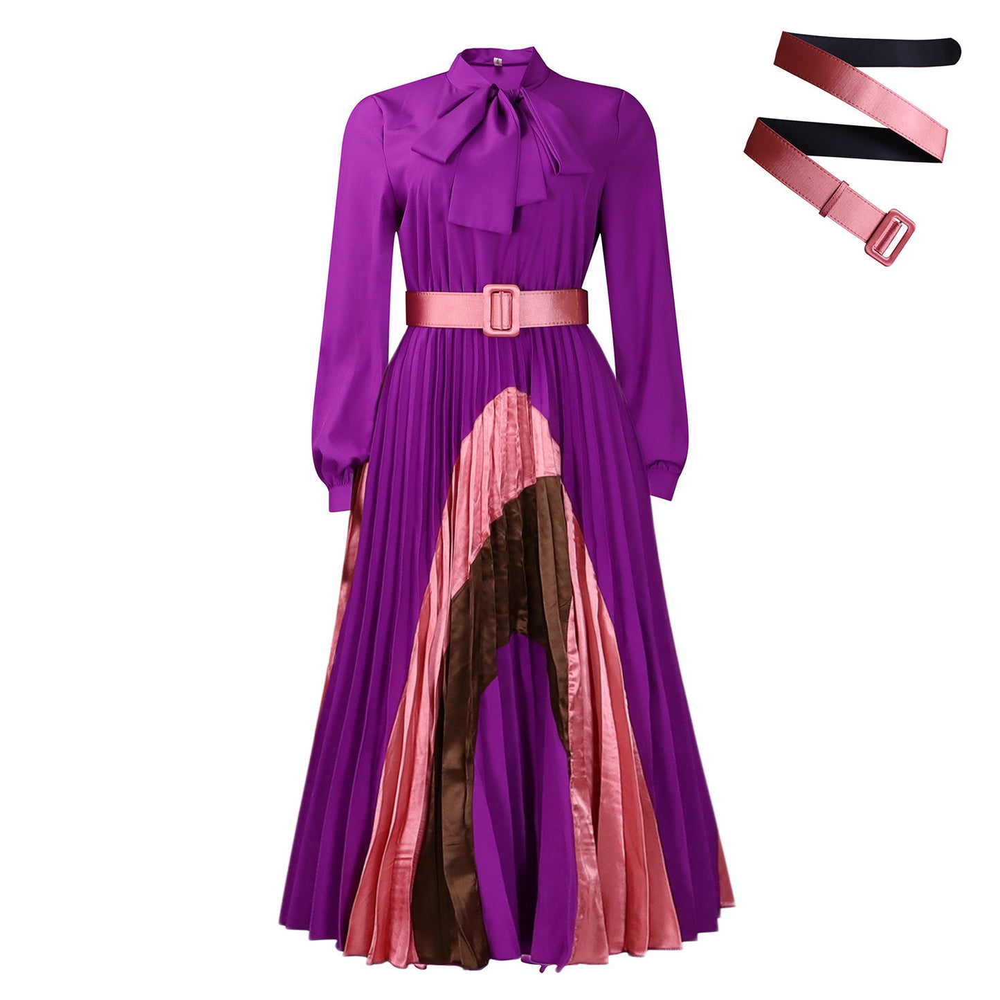 Long Sleeve Color Matching Elegant Dress