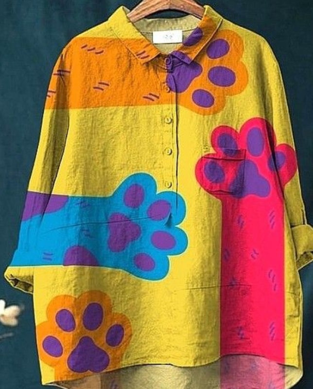 Women's Fashionable Casual Button Printed Shirt