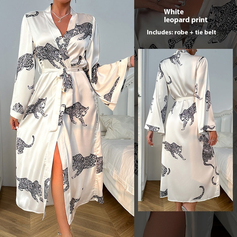 Women's Long Satin Bathrobe Night-robe Long Sleeve