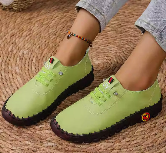 Handmade Stitching PU Leather Mom Shoes Casual Shoes Wear-resistant Flat Pumps
