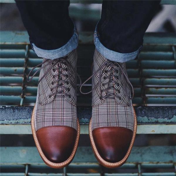 Square plaid fabric thin belt low cut men's casual all-match men